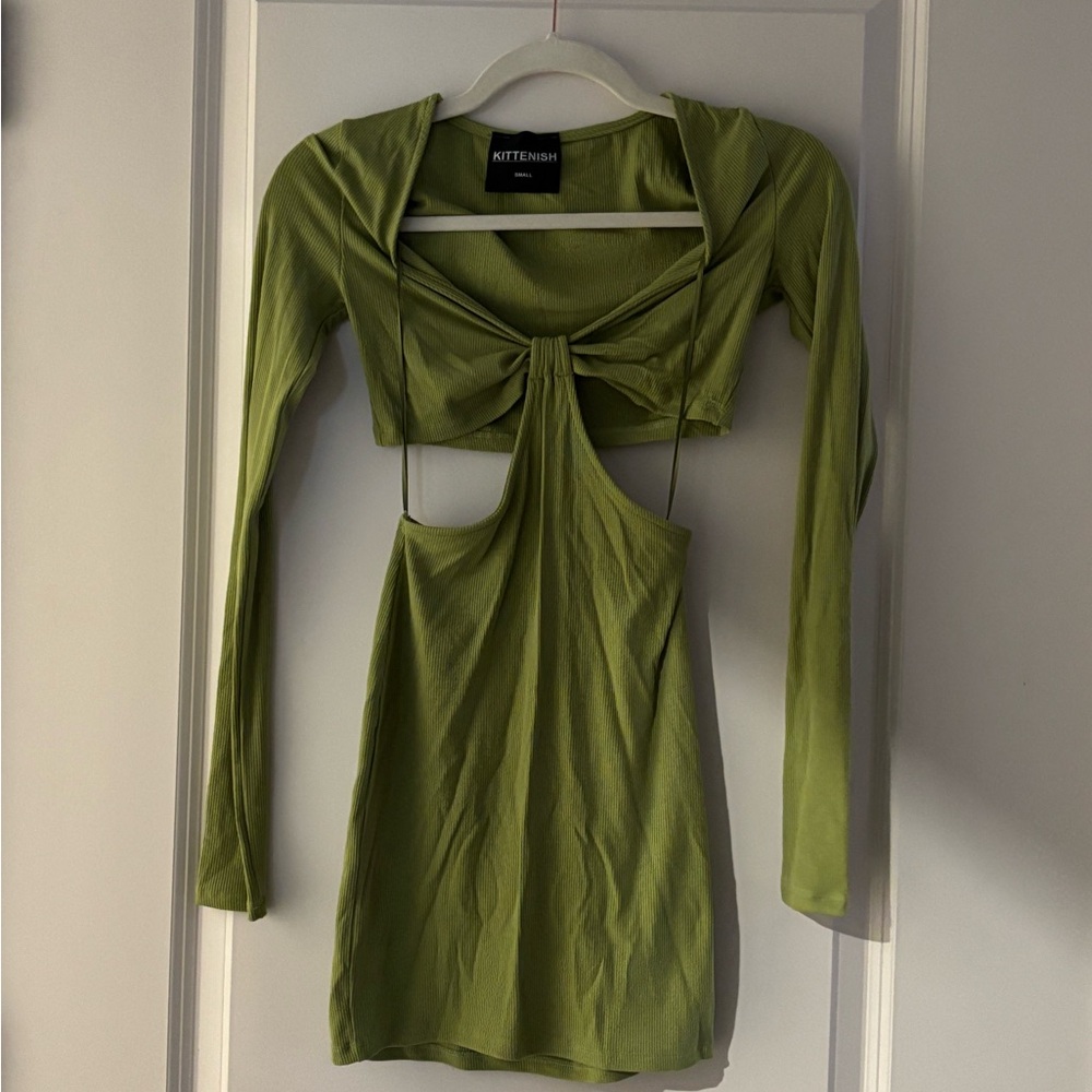Kittenish Olive Ribbed Dress
